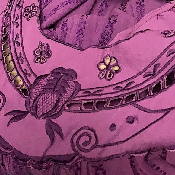 Only Necessities Maxi Vtg cotton blend dress flutter slvs 2X embroidered ethnic - Picture 5 of 9